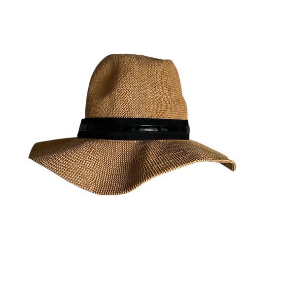 Vince Camuto Tan Wide-Brim Hat with Black Accent - Picture 3 of 4